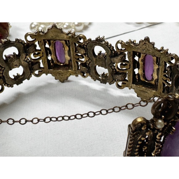 Unsigned Selro Selini‎  antique 1837- 1901 Bronze Bracelet Purple Cabochon Stone - Picture 6 of 8